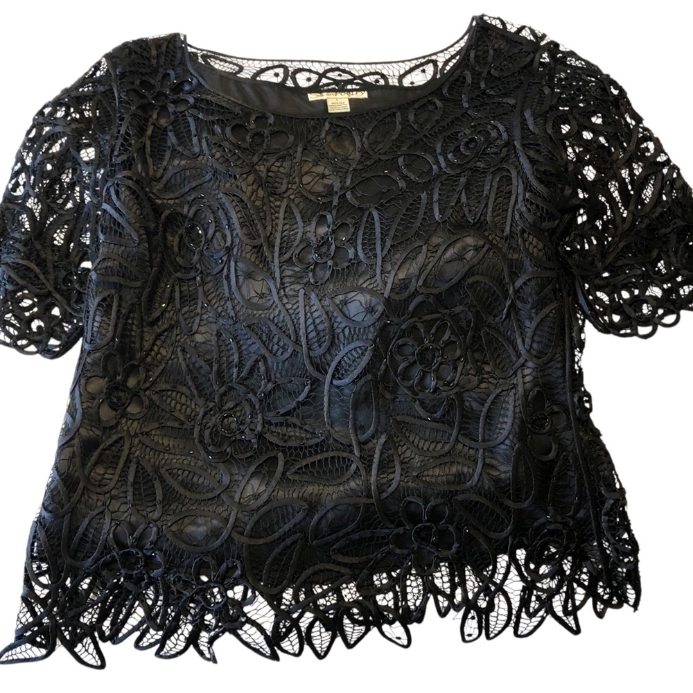 Silken Poetry Size Large Stylish Black 100% SILK Formal Lace Skirt and Top Set. - Picture 8 of 11